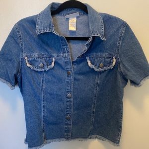 Frayed hem denim shirt